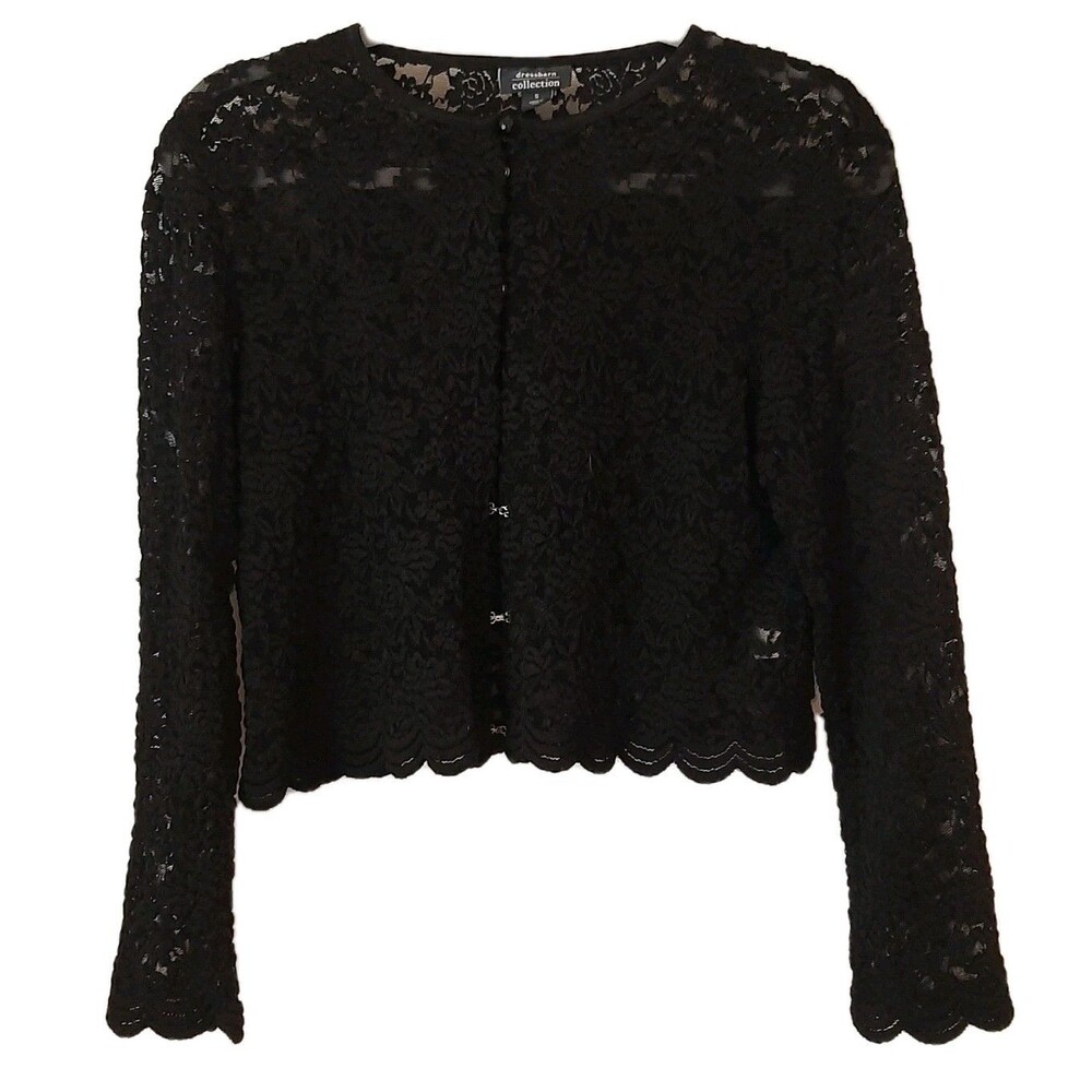 Vtg Y2K Dressbarn collection sz S Black Lace Cropped Cardigan Sweater Whimsygoth